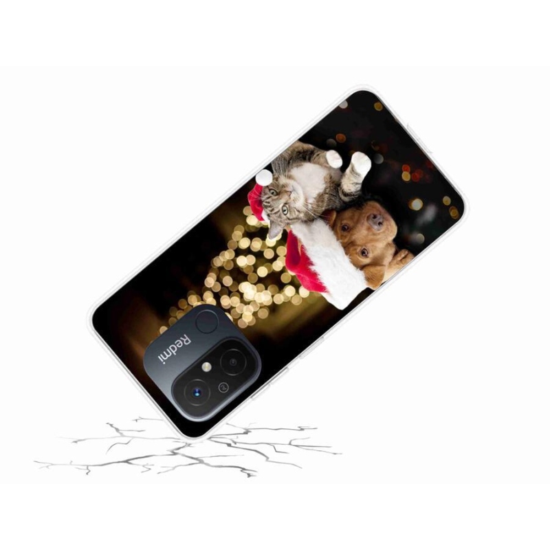Gelový kryt mmCase na mobil Xiaomi Redmi 12C - vánoční pes a kočka