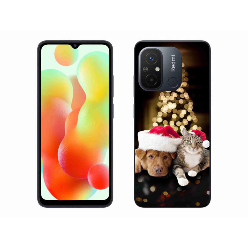 Gelový kryt mmCase na mobil Xiaomi Redmi 12C - vánoční pes a kočka