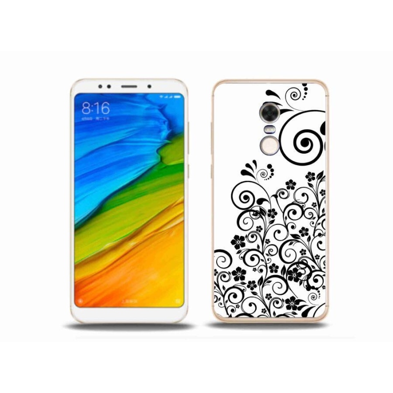 Gelový kryt mmCase na mobil Xiaomi Redmi 5 Plus - černobílé květinové vzory