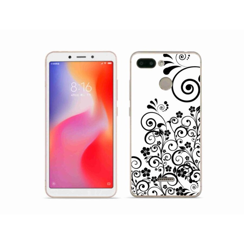 Gelový kryt mmCase na mobil Xiaomi Redmi 6 - černobílé květinové vzory
