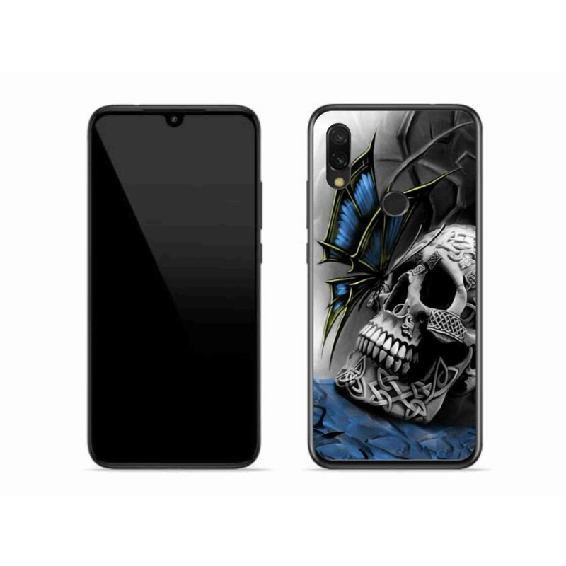Gelový kryt mmCase na mobil Xiaomi Redmi 7 - motýl a lebka