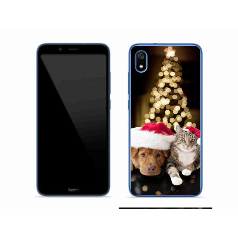 Gelový kryt mmCase na mobil Xiaomi Redmi 7A - vánoční pes a kočka
