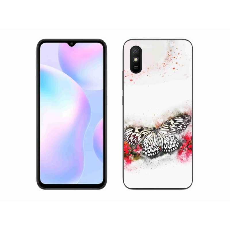 Gelový kryt mmCase na mobil Xiaomi Redmi 9AT - černobílý motýl