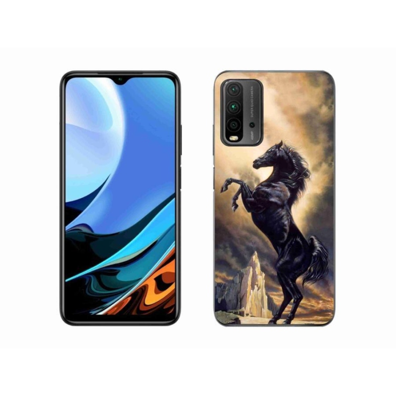 Gelový kryt mmCase na mobil Xiaomi Redmi 9T - černý kreslený kůň