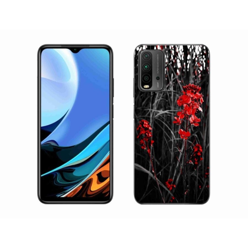 Gelový kryt mmCase na mobil Xiaomi Redmi 9T - červená rostlina