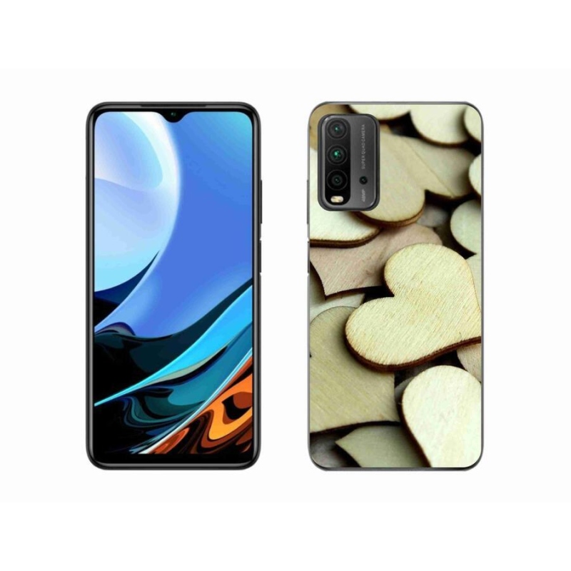 Gelový kryt mmCase na mobil Xiaomi Redmi 9T - dřevěná srdíčka