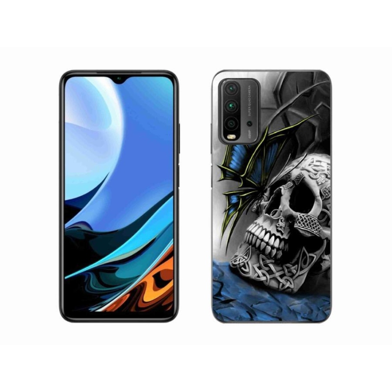 Gelový kryt mmCase na mobil Xiaomi Redmi 9T - motýl a lebka