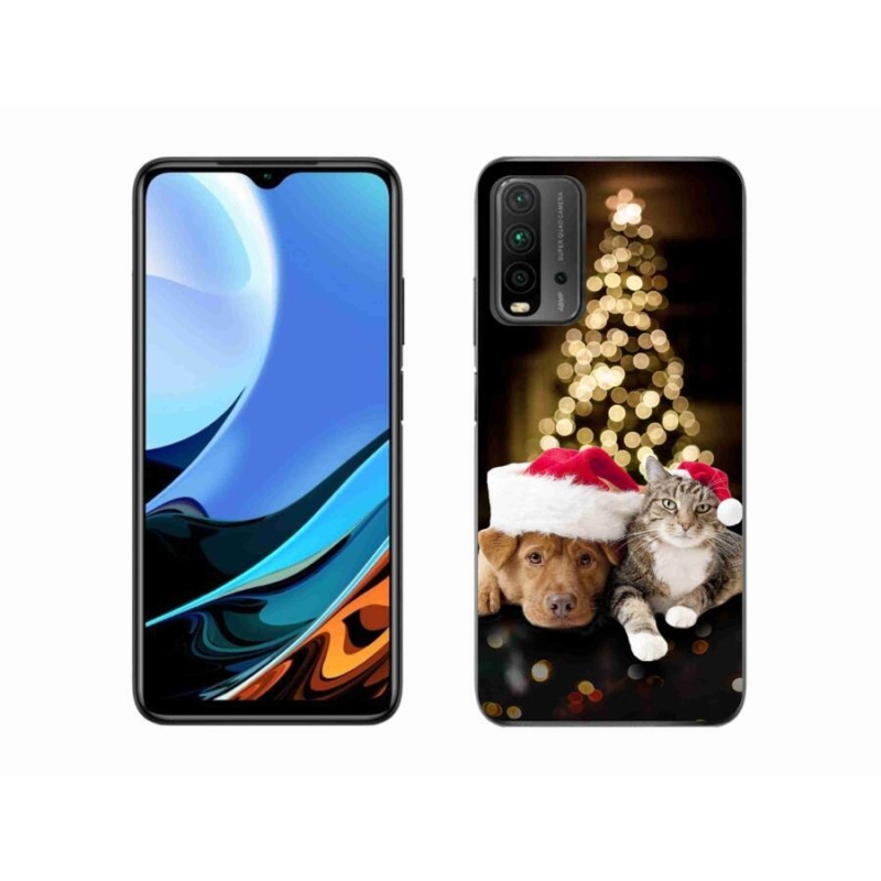 Gelový kryt mmCase na mobil Xiaomi Redmi 9T - vánoční pes a kočka