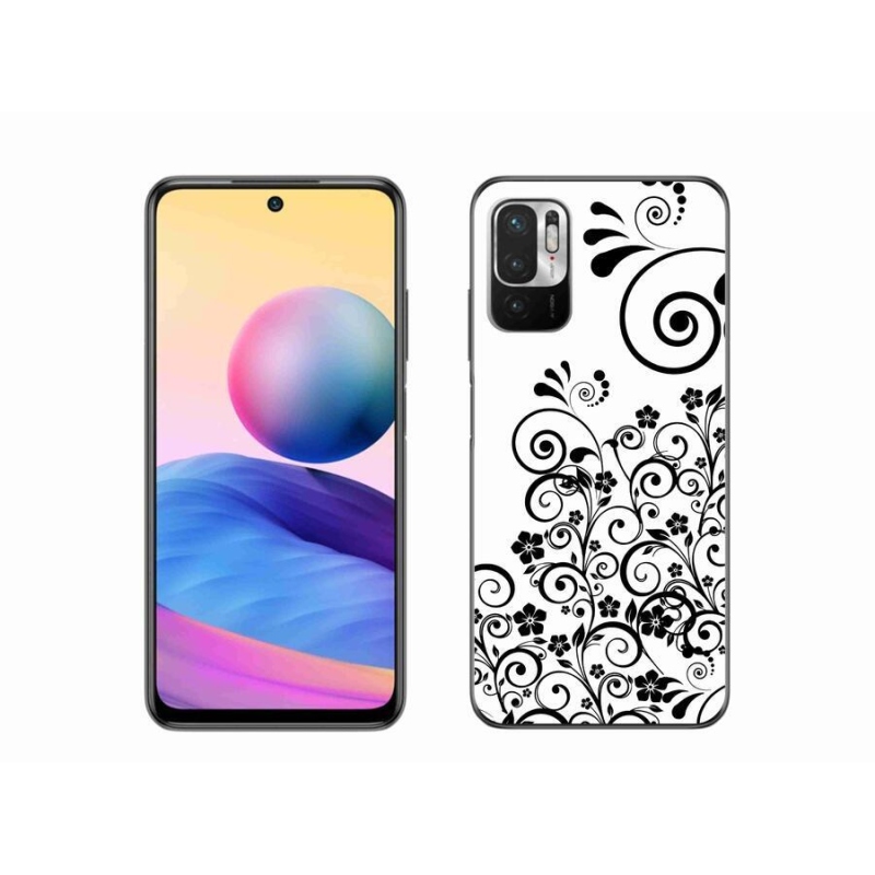 Gelový kryt mmCase na mobil Xiaomi Redmi Note 10 5G - černobílé květinové vzory