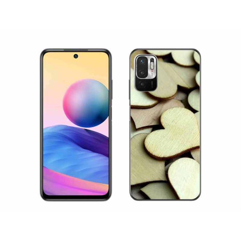 Gelový kryt mmCase na mobil Xiaomi Redmi Note 10 5G - dřevěná srdíčka