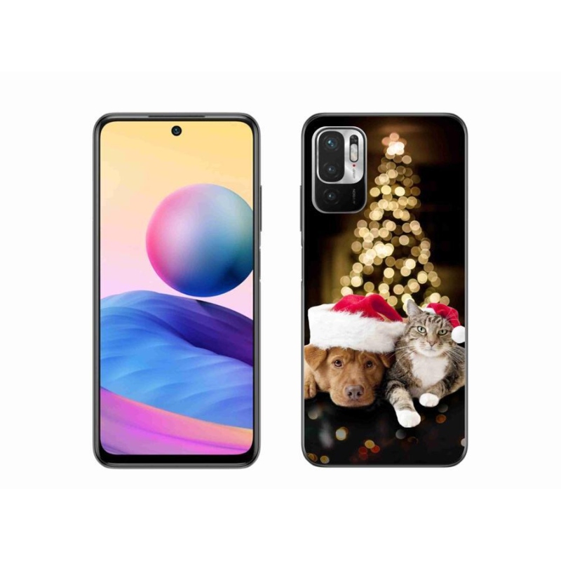 Gelový kryt mmCase na mobil Xiaomi Redmi Note 10 5G - vánoční pes a kočka