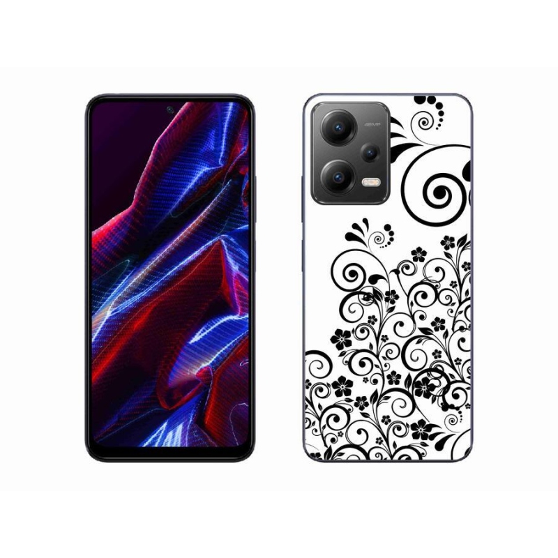 Gelový kryt mmCase na mobil Xiaomi Redmi Note 12 5G - černobílé květinové vzory