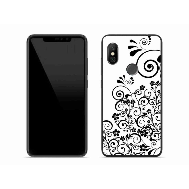 Gelový kryt mmCase na mobil Xiaomi Redmi Note 6 Pro - černobílé květinové vzory