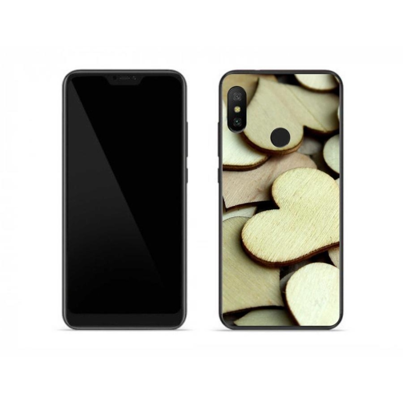 Gelový kryt mmCase na mobil Xiaomi Redmi Note 6 Pro - dřevěná srdíčka