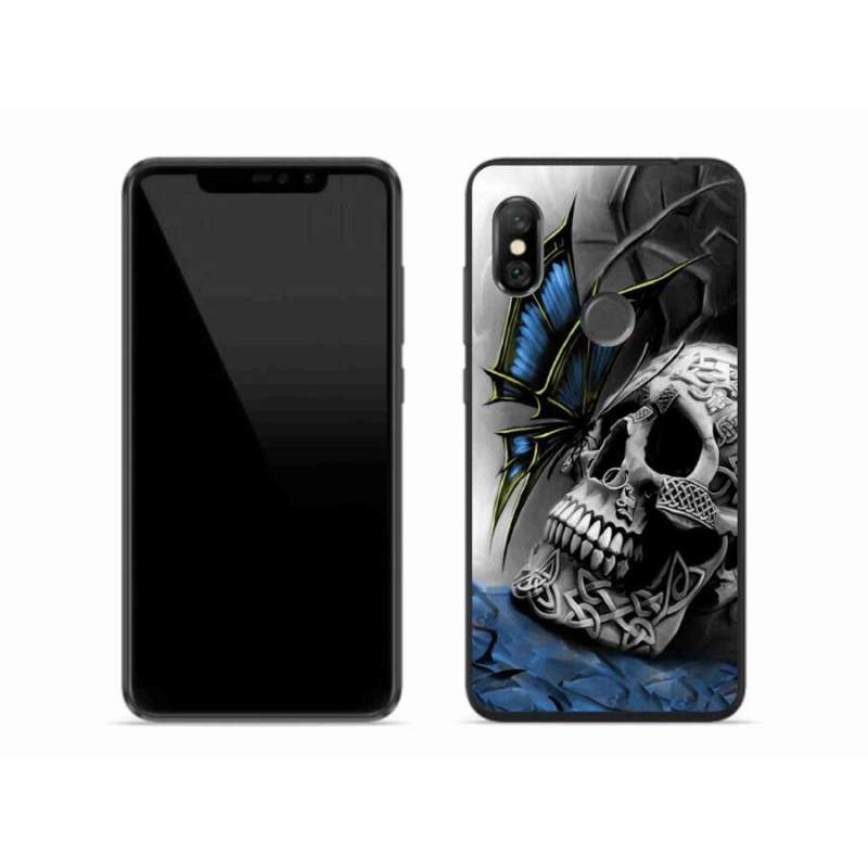 Gelový kryt mmCase na mobil Xiaomi Redmi Note 6 Pro - motýl a lebka