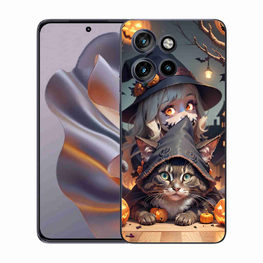 Gelový kryt mmCase na Motorola Edge 50 Neo - čarodějnice s kočkou