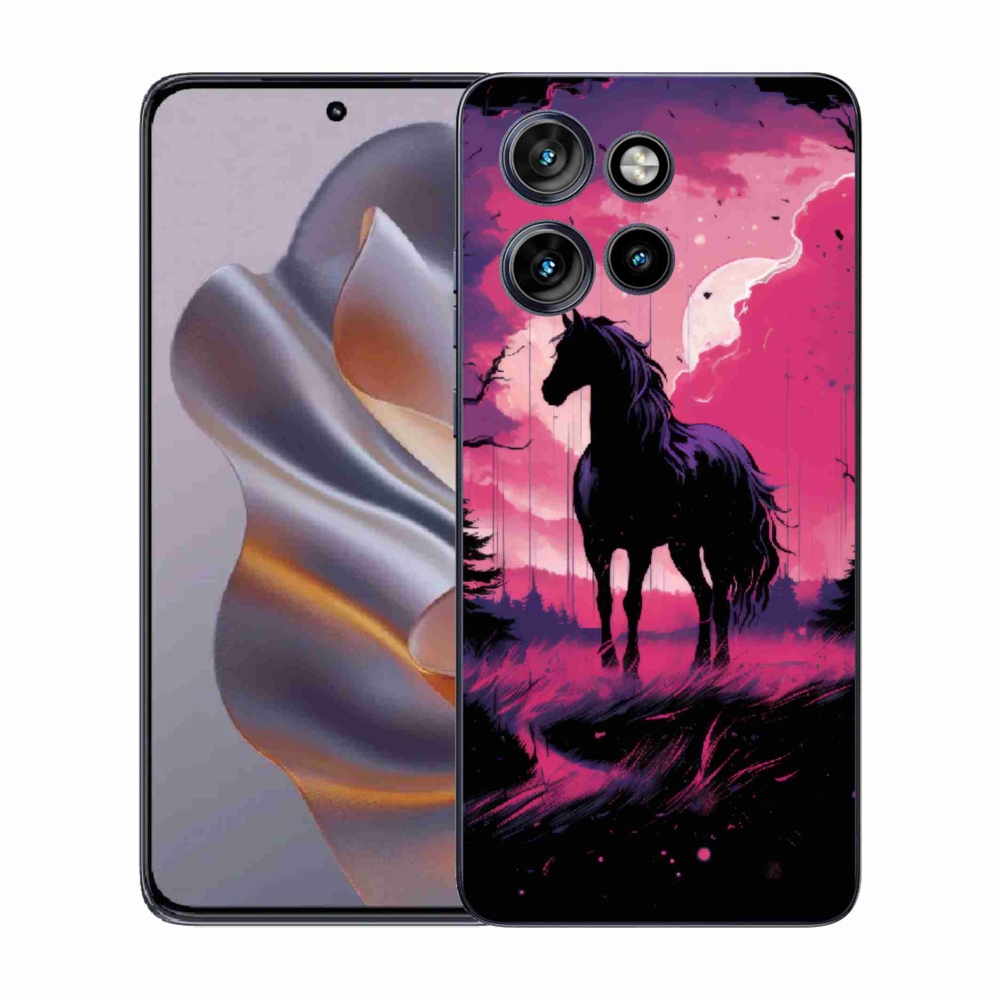Gelový kryt mmCase na Motorola Edge 50 Neo - černý kreslený kůň 1