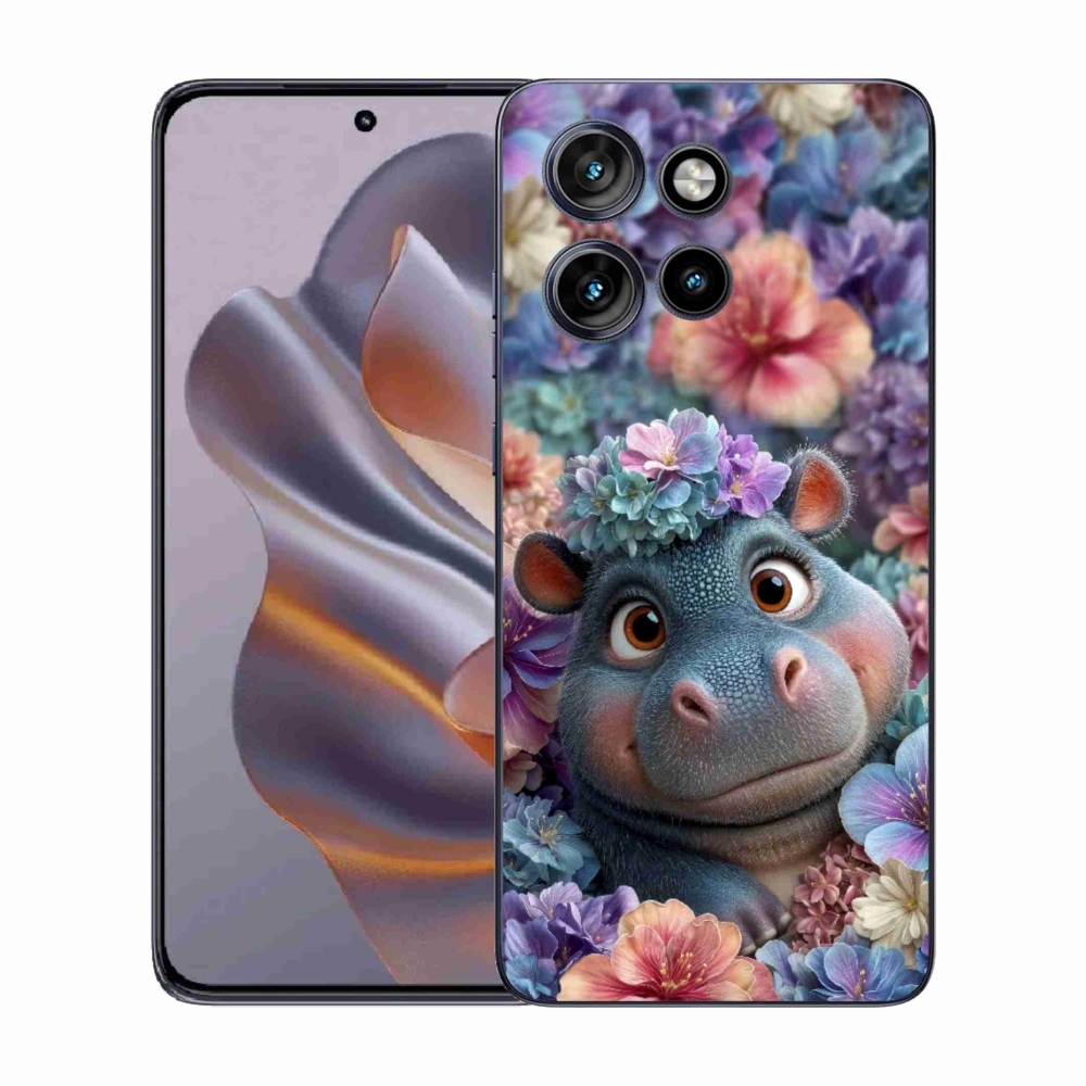 Gelový kryt mmCase na Motorola Edge 50 Neo - hrošík v květinách