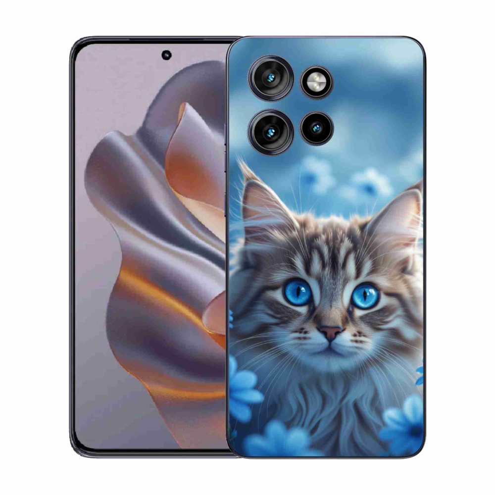 Gelový kryt mmCase na Motorola Edge 50 Neo - koťátko v modrých květech