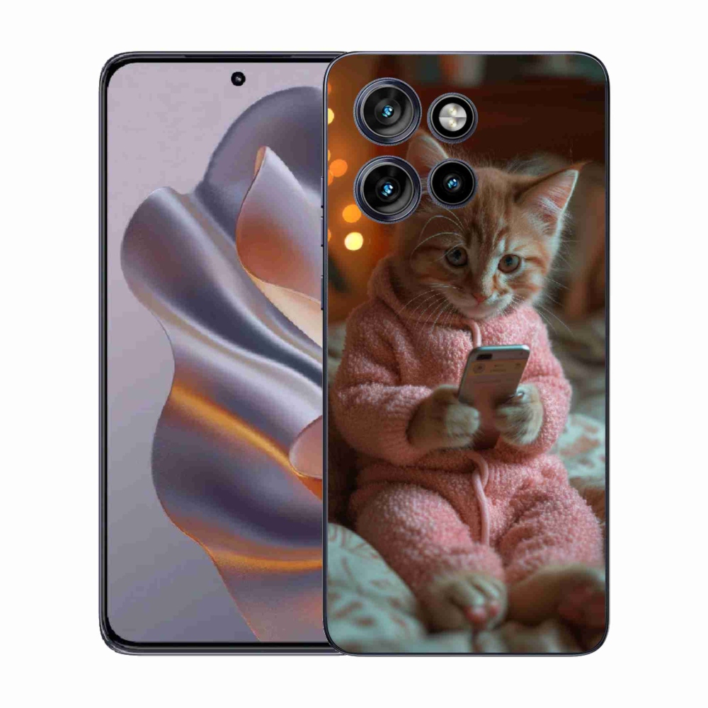 Gelový kryt mmCase na Motorola Edge 50 Neo - kotě s mobilem