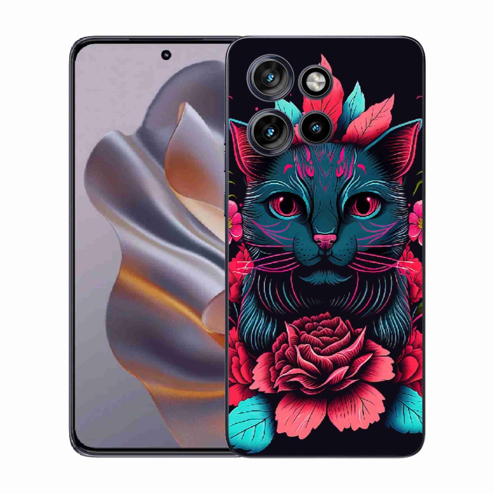 Gelový kryt mmCase na Motorola Edge 50 Neo - květiny a kočka