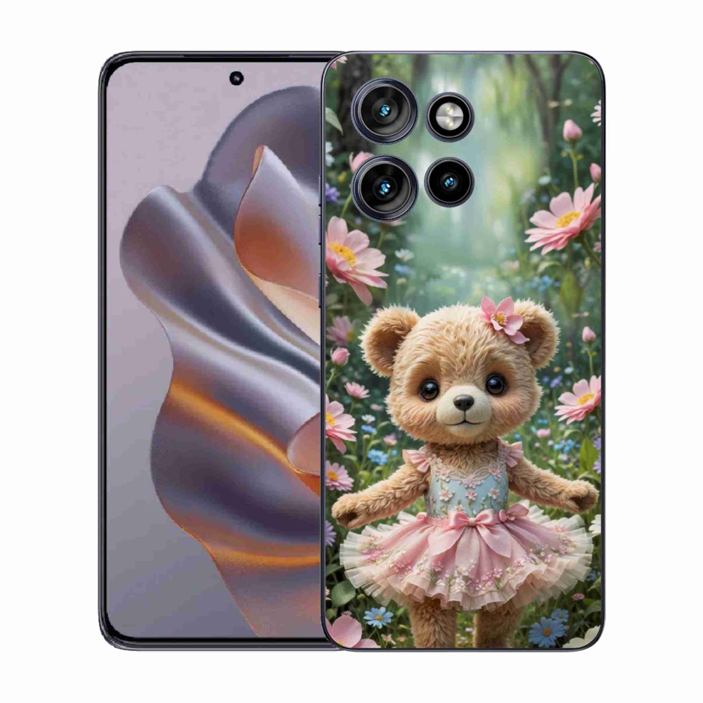 Gelový kryt mmCase na Motorola Edge 50 Neo - roztomilý medvídek v květinách