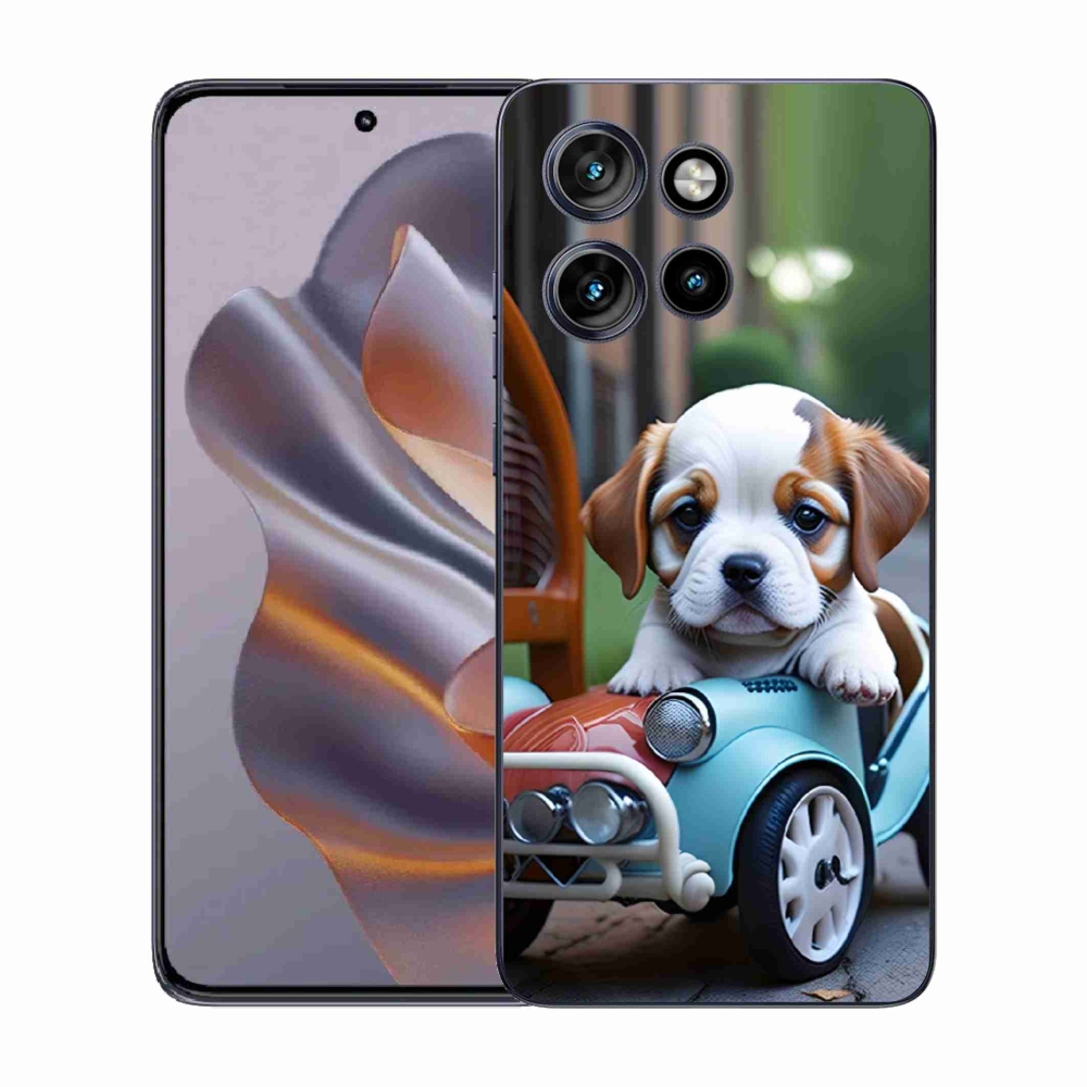 Gelový kryt mmCase na Motorola Edge 50 Neo - štěně v retro autě