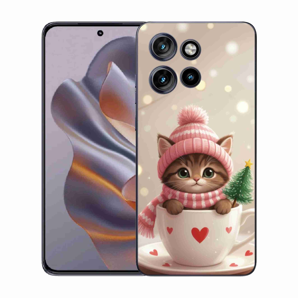 Gelový kryt mmCase na Motorola Edge 50 Neo - vánoční kotě v hrnku