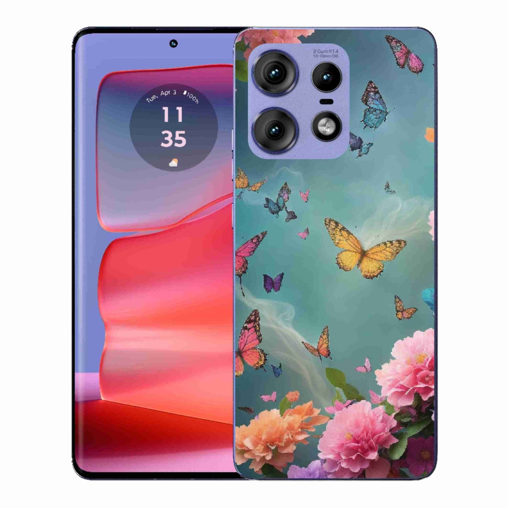Gelový kryt mmCase na Motorola Edge 50 Pro - barevné květy a motýli