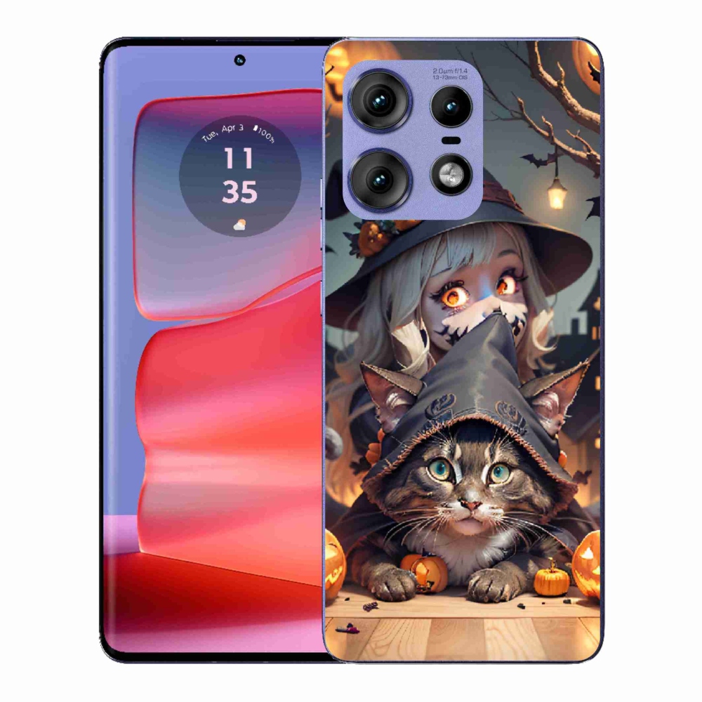 Gelový kryt mmCase na Motorola Edge 50 Pro - čarodějnice s kočkou