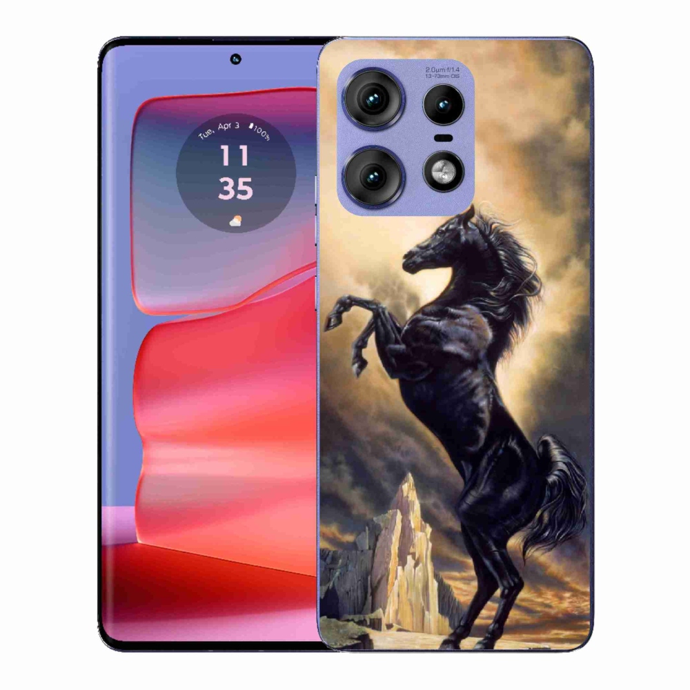 Gelový kryt mmCase na Motorola Edge 50 Pro - černý kreslený kůň