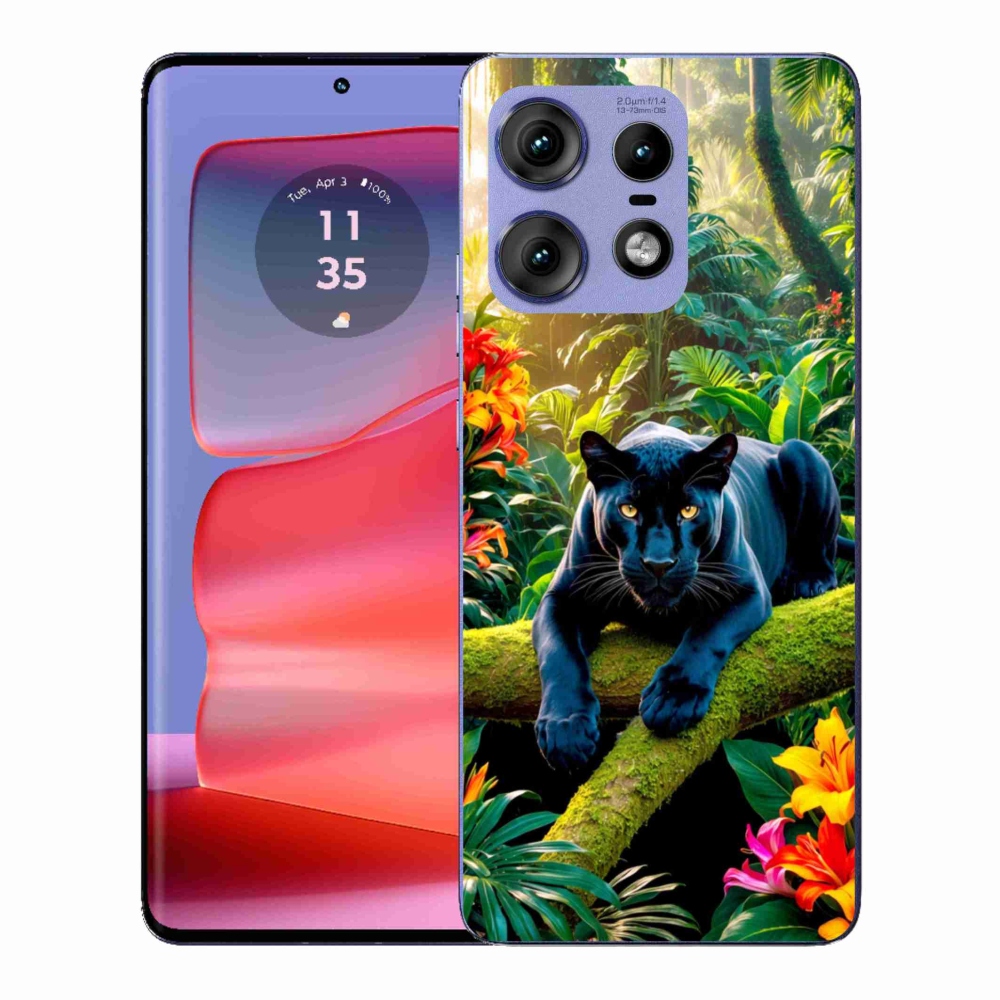 Gelový kryt mmCase na Motorola Edge 50 Pro - černý panter v džungli