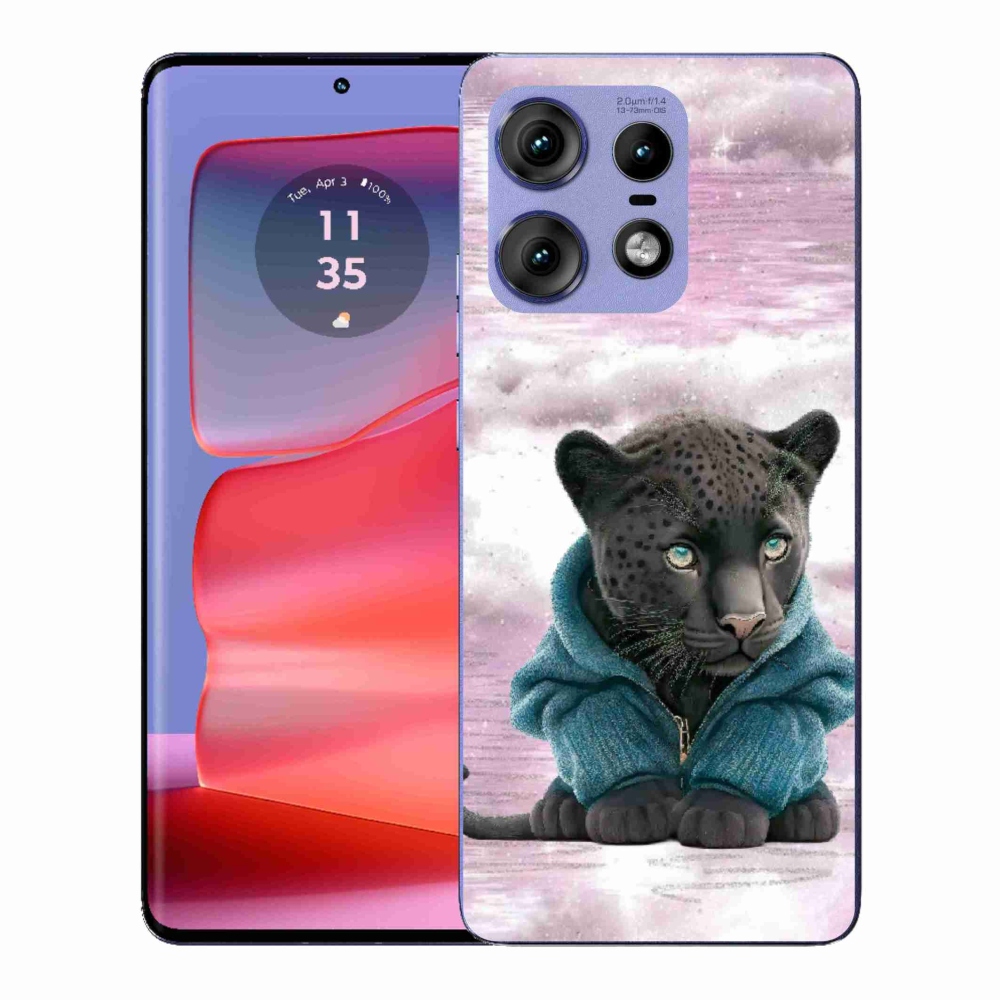 Gelový kryt mmCase na Motorola Edge 50 Pro - černý panter ve svetru