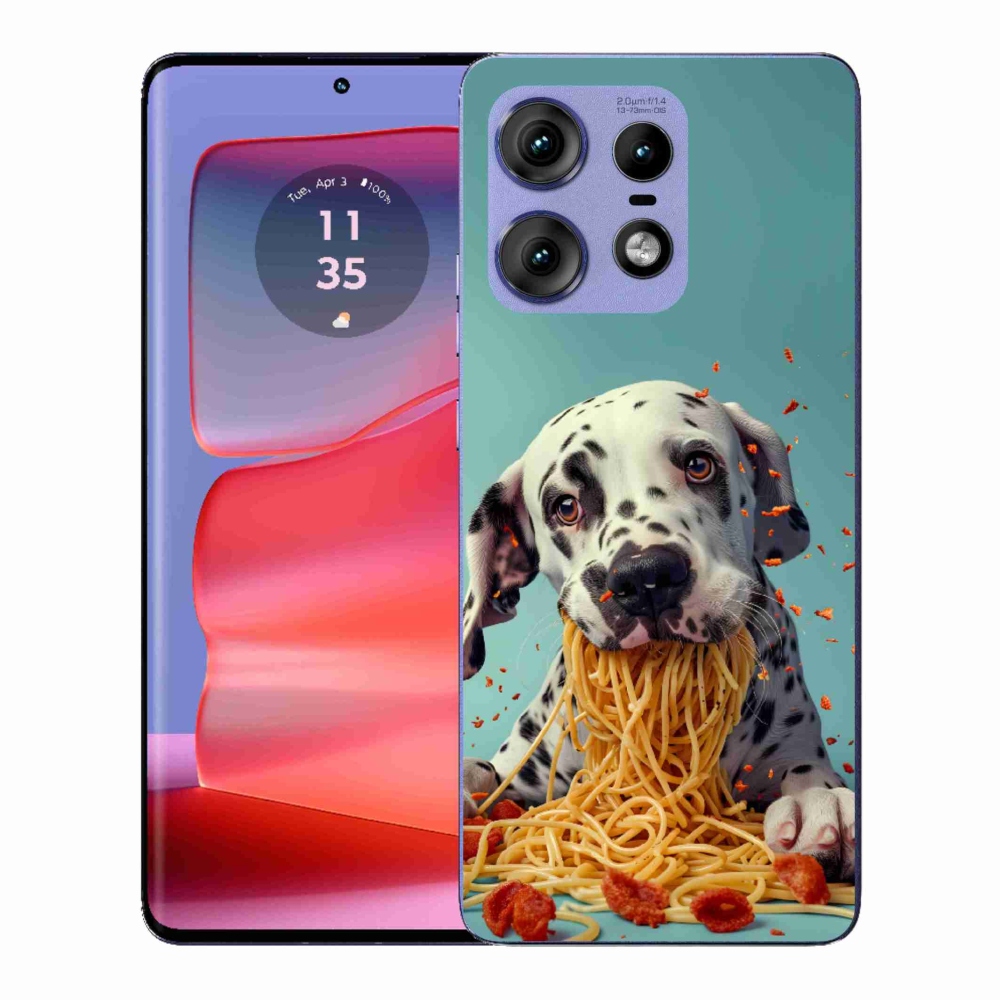 Gelový kryt mmCase na Motorola Edge 50 Pro - dalmatin a špagety