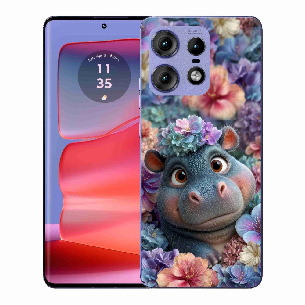 Gelový kryt mmCase na Motorola Edge 50 Pro - hrošík v květinách