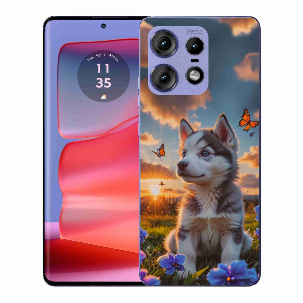Gelový kryt mmCase na Motorola Edge 50 Pro - husky při západu slunce