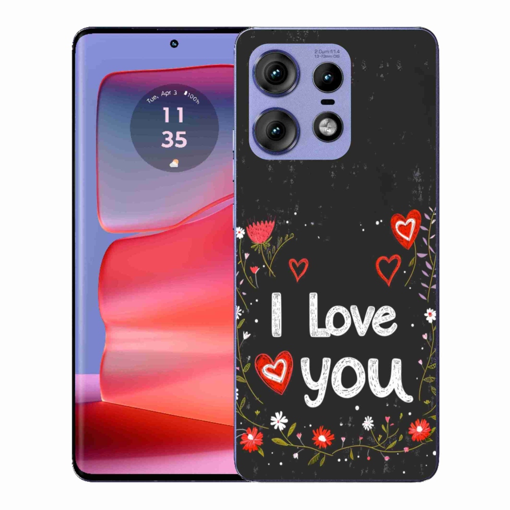Gelový kryt mmCase na Motorola Edge 50 Pro - I love you černé pozadí