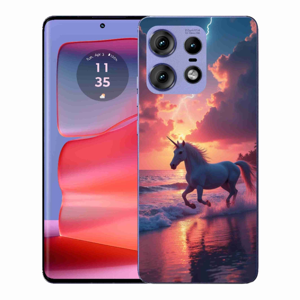 Gelový kryt mmCase na Motorola Edge 50 Pro - jednorožec na pláži