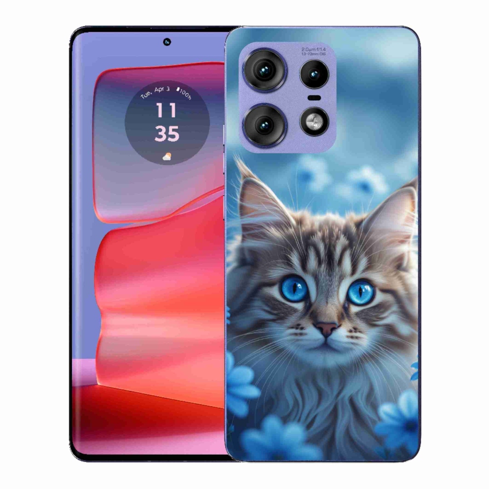 Gelový kryt mmCase na Motorola Edge 50 Pro - koťátko v modrých květech