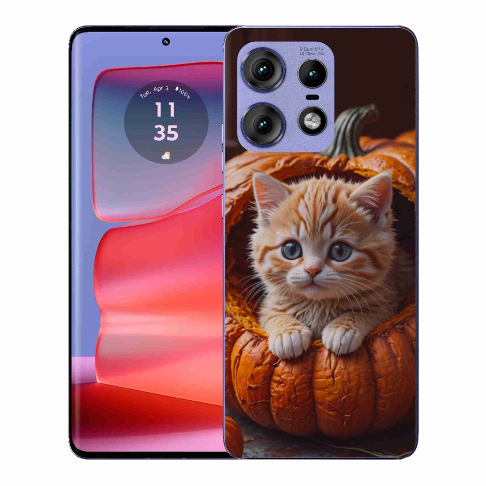 Gelový kryt mmCase na Motorola Edge 50 Pro - kotě a dýně 2