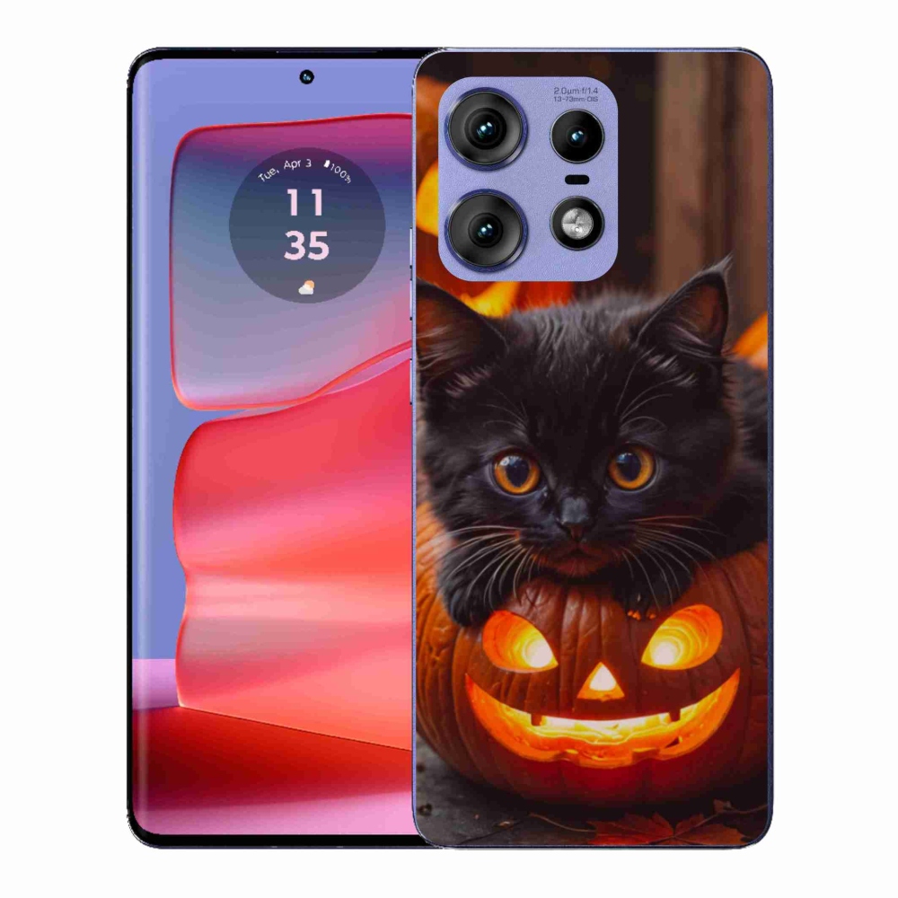 Gelový kryt mmCase na Motorola Edge 50 Pro - kotě a dýně