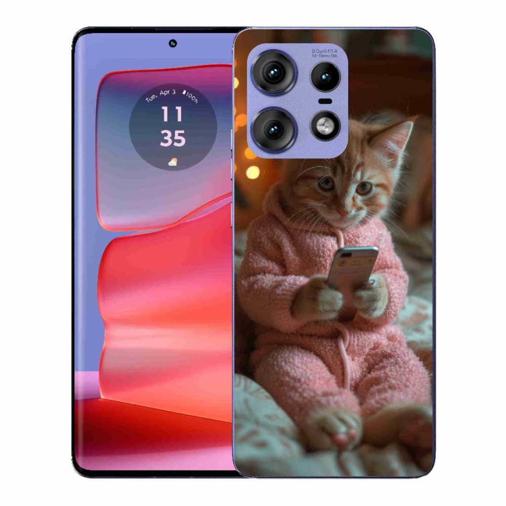 Gelový kryt mmCase na Motorola Edge 50 Pro - kotě s mobilem