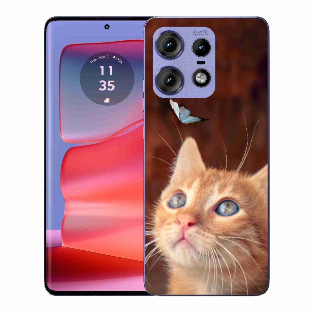 Gelový kryt mmCase na Motorola Edge 50 Pro - motýl a kotě