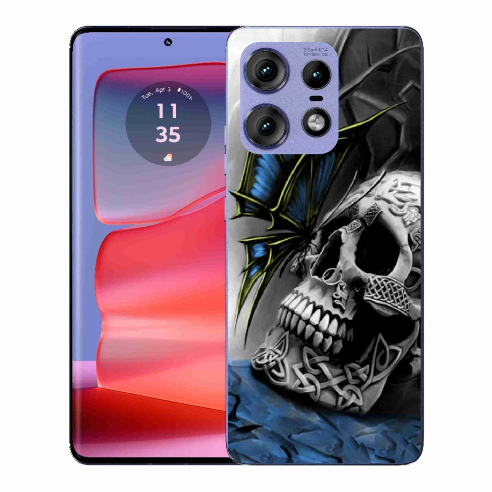 Gelový kryt mmCase na Motorola Edge 50 Pro - motýl a lebka