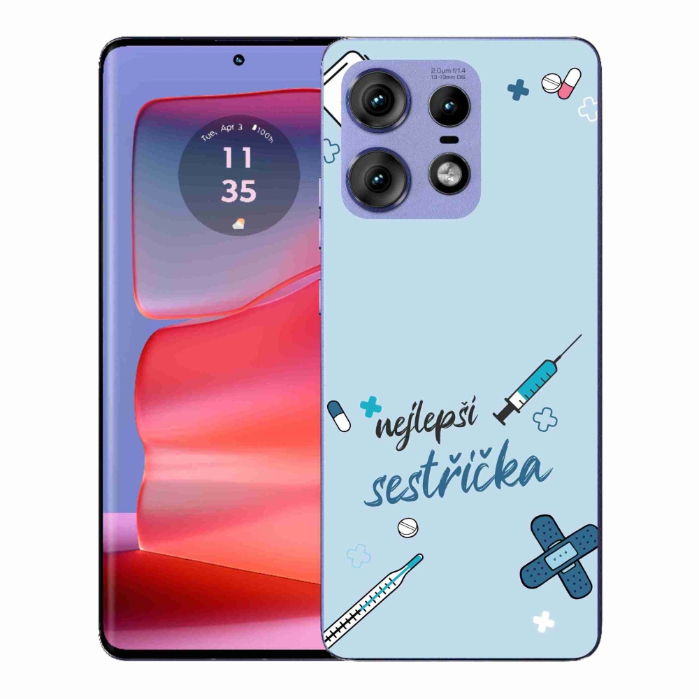 Gelový kryt mmCase na Motorola Edge 50 Pro - nejlepší sestřička modré pozadí