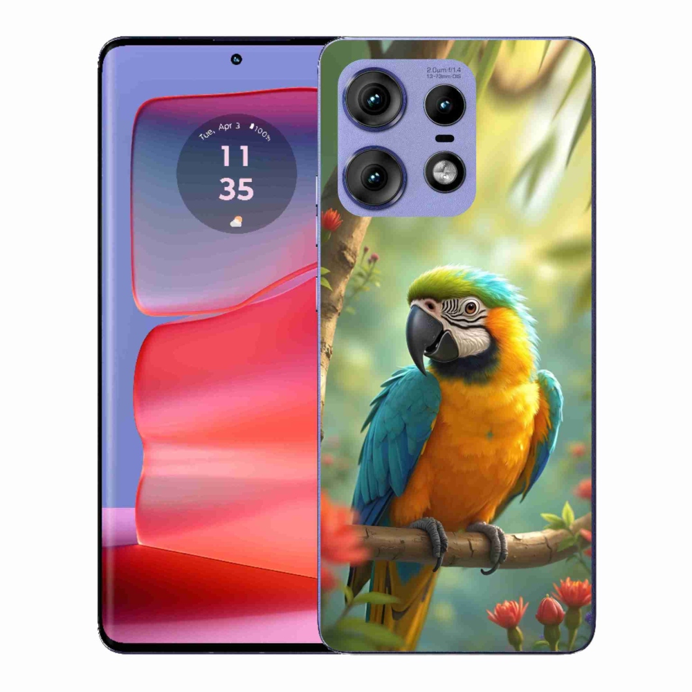Gelový kryt mmCase na Motorola Edge 50 Pro - papoušek ara modrožlutá