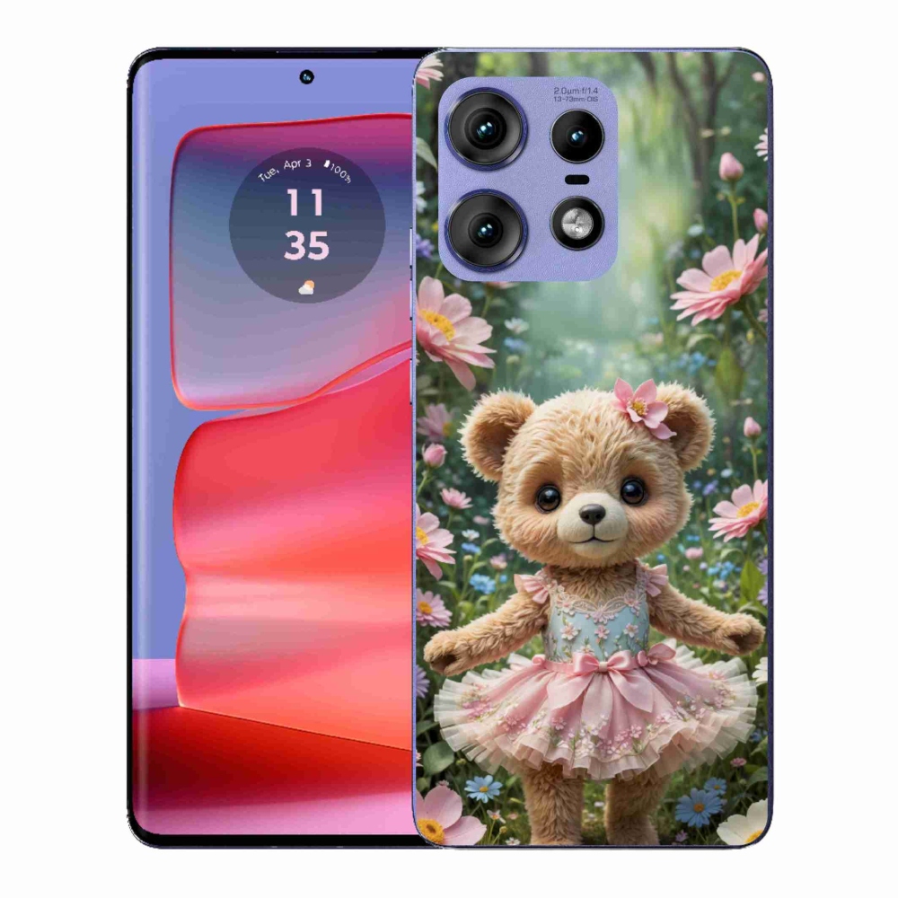 Gelový kryt mmCase na Motorola Edge 50 Pro - roztomilý medvídek v květinách