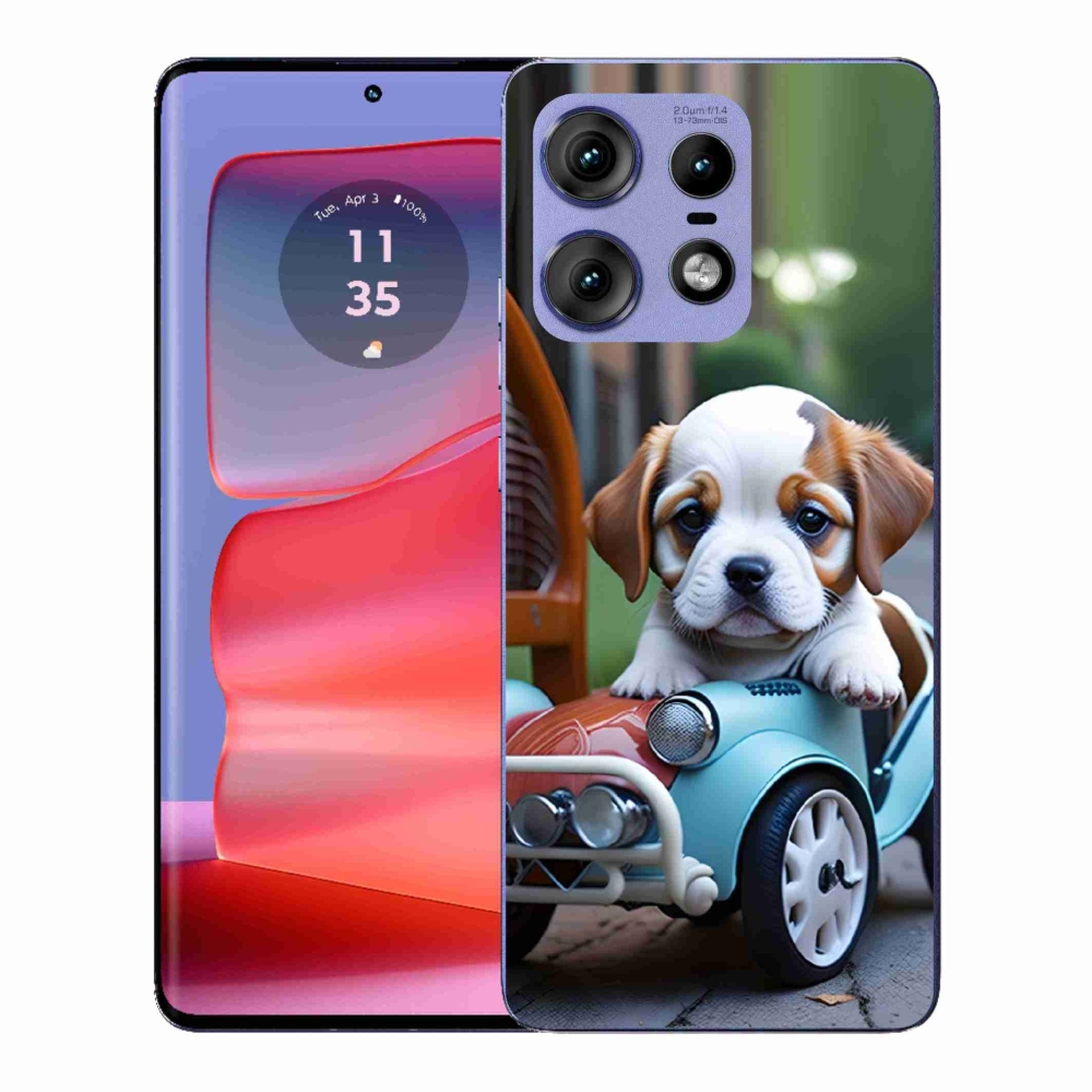 Gelový kryt mmCase na Motorola Edge 50 Pro - štěně v retro autě