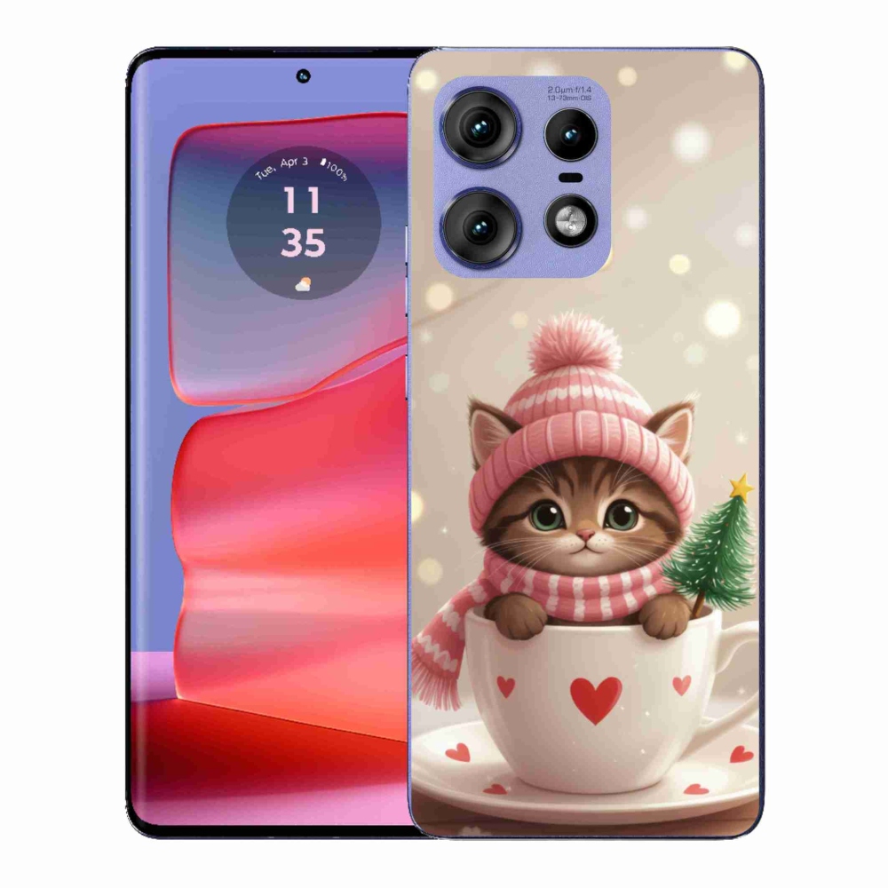 Gelový kryt mmCase na Motorola Edge 50 Pro - vánoční kotě v hrnku