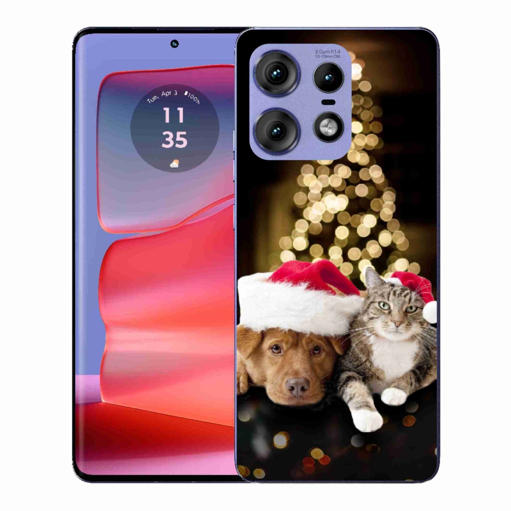 Gelový kryt mmCase na Motorola Edge 50 Pro - vánoční pes a kočka